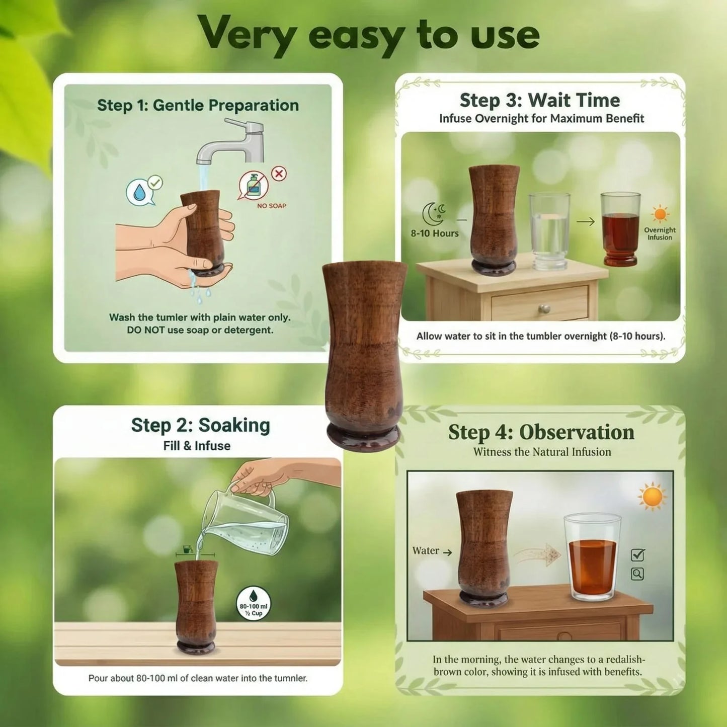 SugarCare Balance Wooden Water Glass (Natural Sugar Solution)