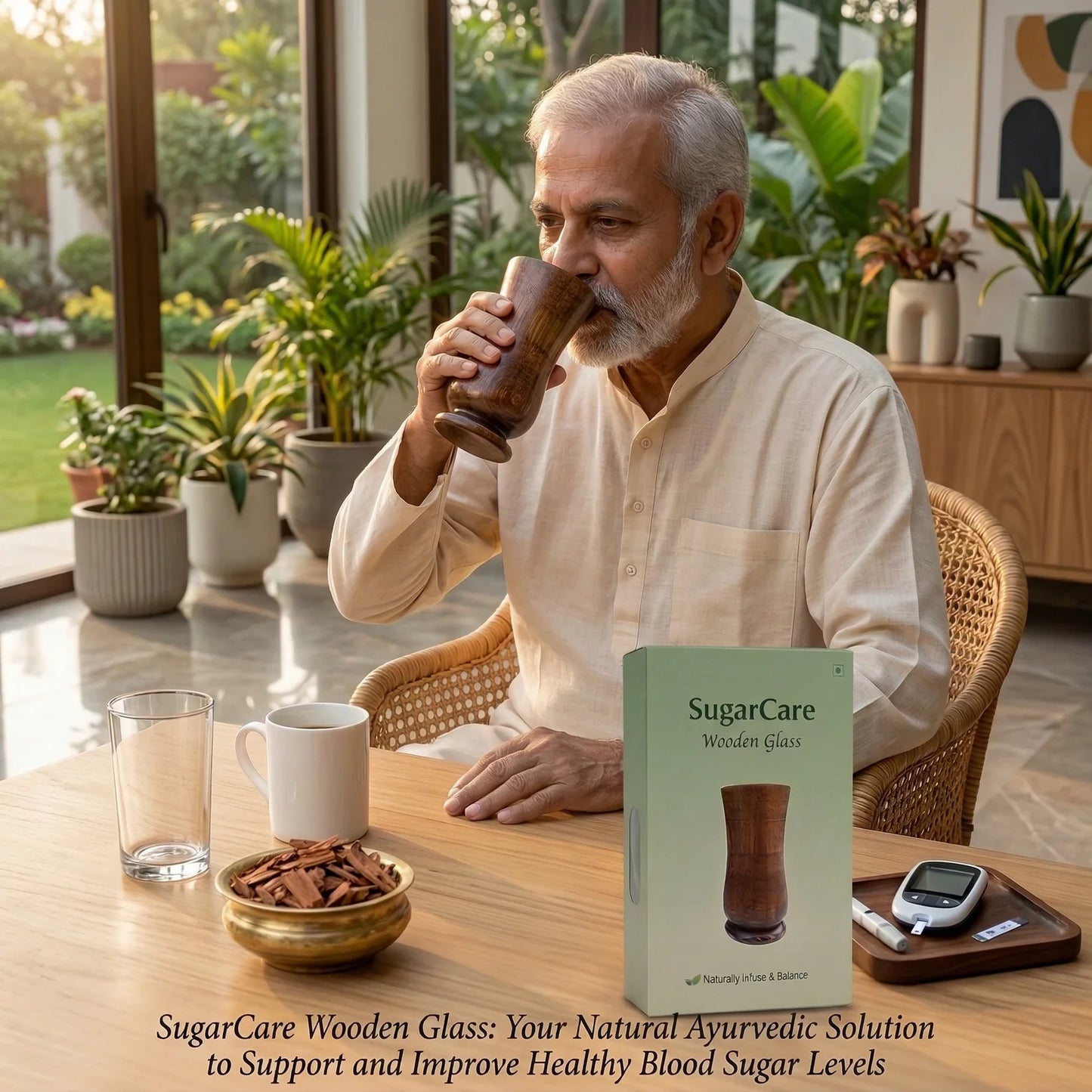 SugarCare Balance Wooden Water Glass (Natural Sugar Solution)