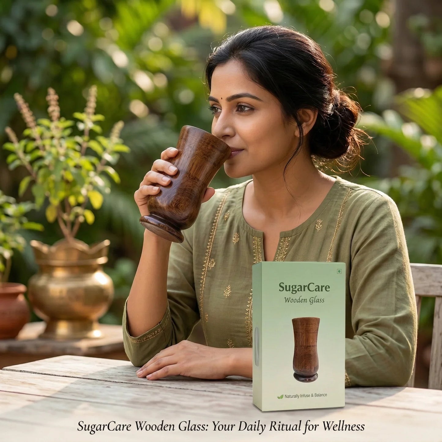 SugarCare Balance Wooden Water Glass (Natural Sugar Solution)