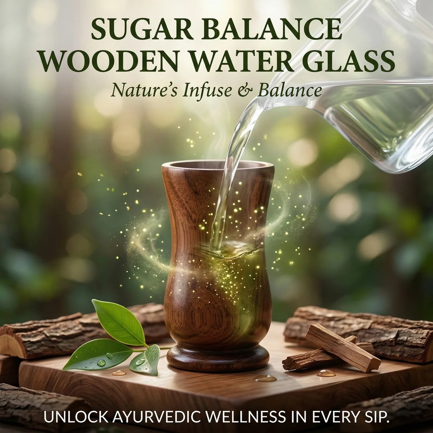 SugarCare Balance Wooden Water Glass (Natural Sugar Solution)